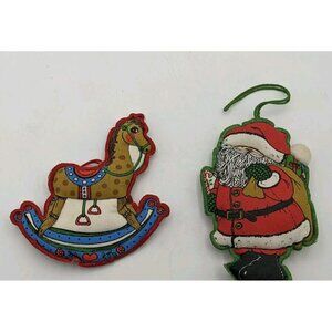 Vintage 2 Hallmark Ornaments Santa Clause / Rocking Horse Fabric Keepsake Quilt